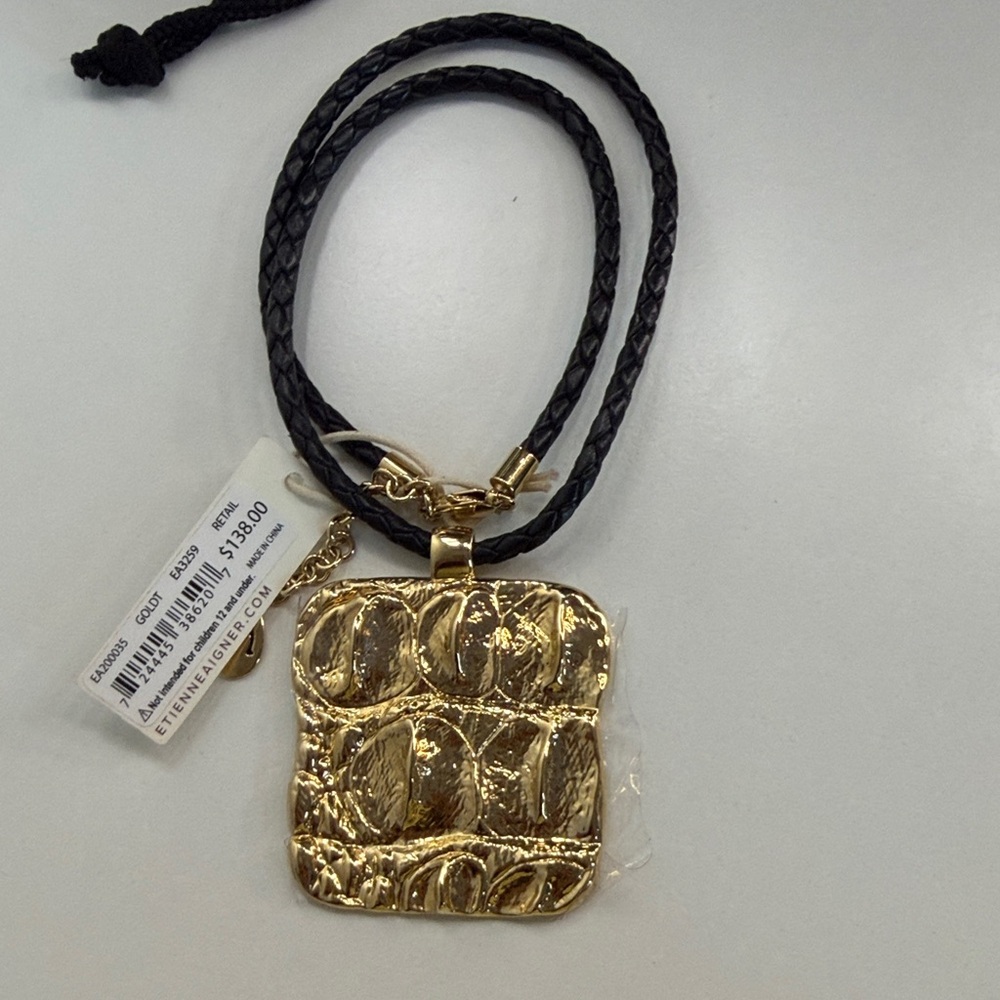 Etienne Aigner Gold Textured Pendant Necklace